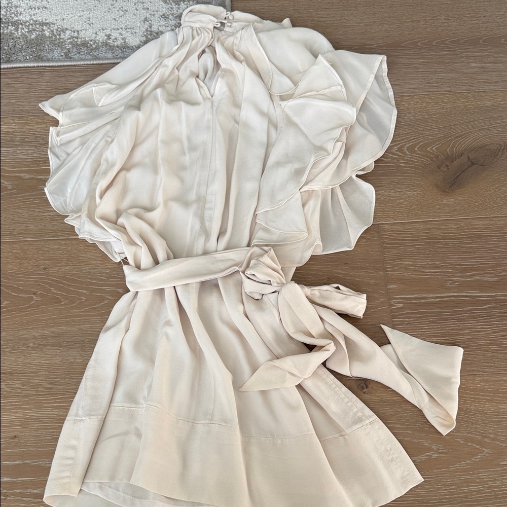 French Connection Cream Ruffle Sleeve Dress